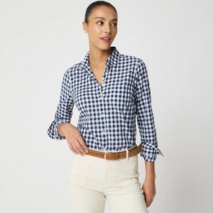 J Crew Factory Button Down Navy Gingham Womens Shirt Size Small Preppy